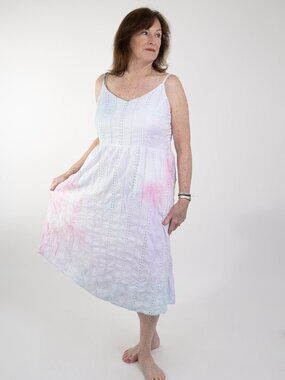Women's XL Pastel Blue, Pink & White Random Tie-Dye Sundress